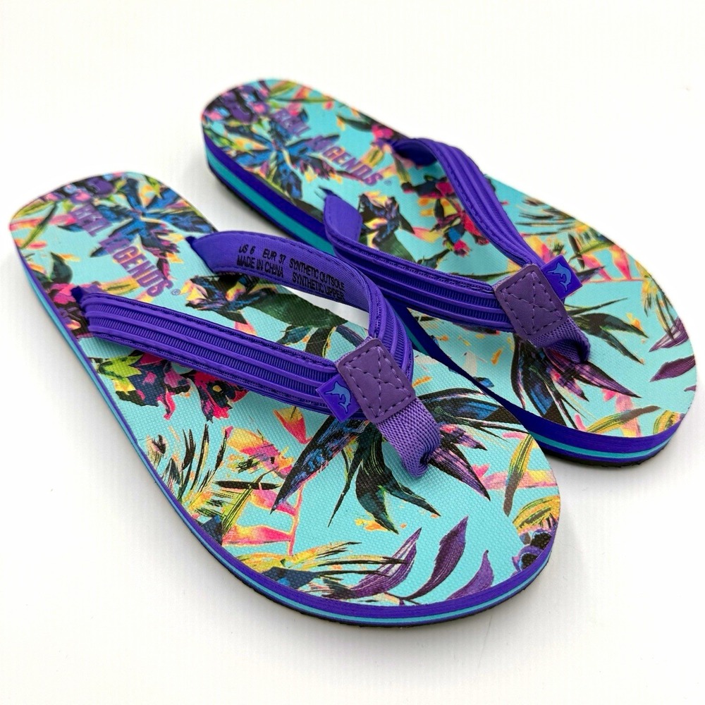 Reel Legends Womens Floral Thong Flip Flop Sandals Slip On Purple Multi US6